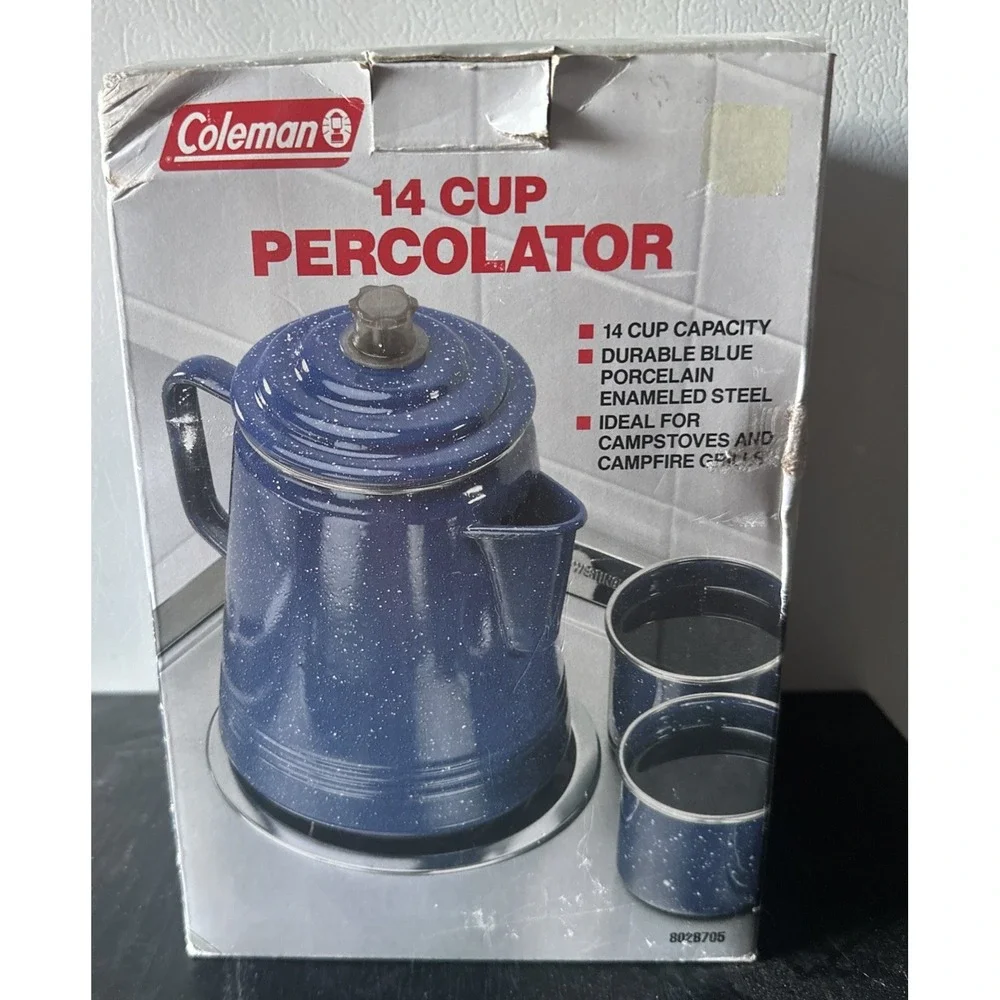 Coleman New 14 Cup Blue Porcelain Enamel Steel Percolator Dishwasher Safe New