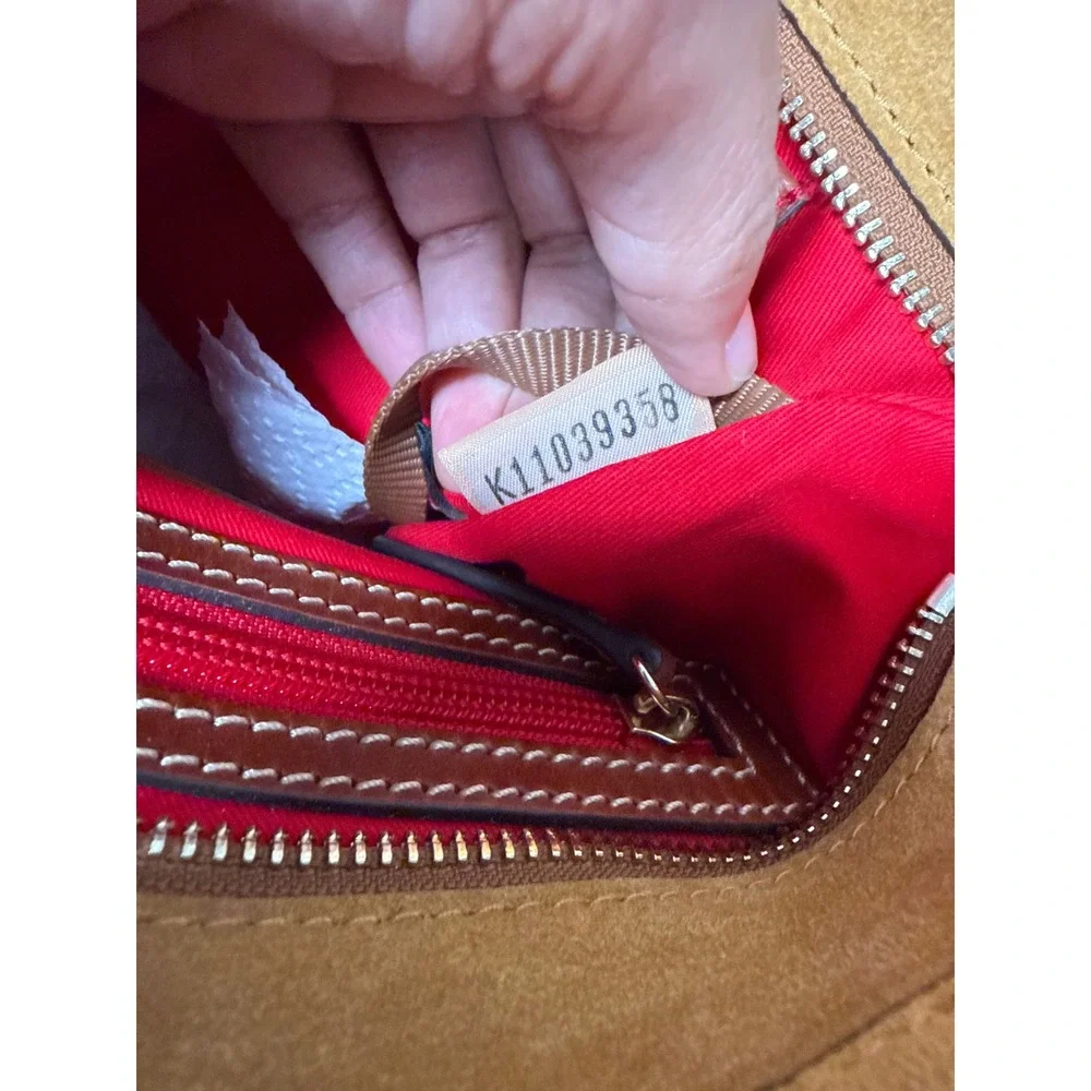 Dooney & Bourke Suede Shopper Shoulder Tote Bag Cream Leather Zipped Pockets