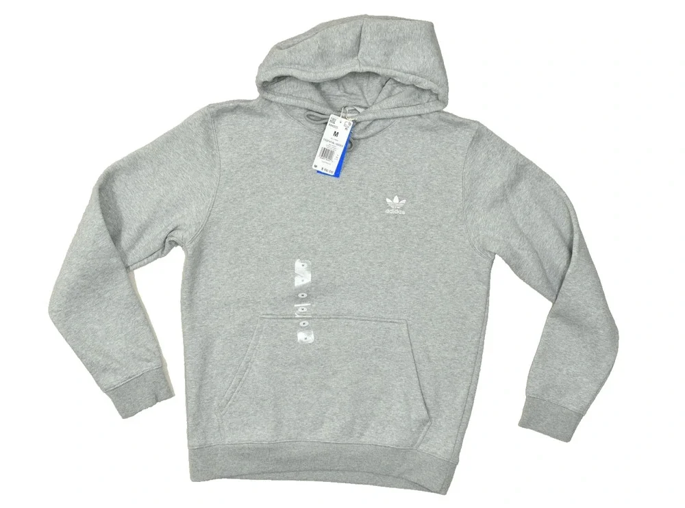 Adidas Originals Men's Essential Hoodie Trefoil Logo Pullover Gray Size M NEW