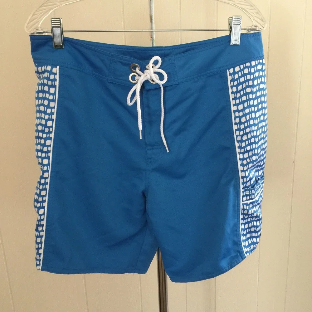 Mens EDDIE BAUER SWIM TRUNKS Board Shorts Blue‎ White Size M