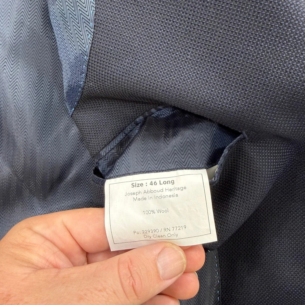 Joseph Abboud Blazer Reda Wool Executive Fit Navy Blue Men 46 Long