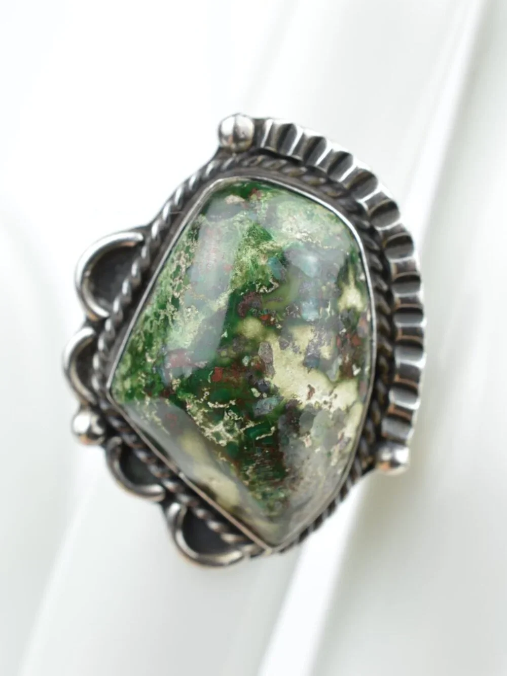Vintage Taxco Mexico Sterling Silver Dragon's Blood Jasper Ring Size 5 IRD 925
