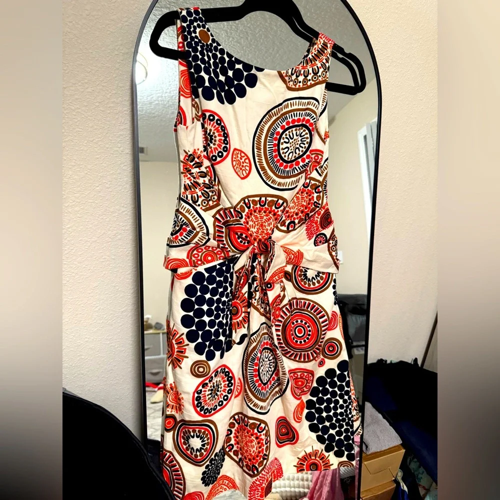 kate spade Cream Midi Dress with Red and Navy Medallion Print