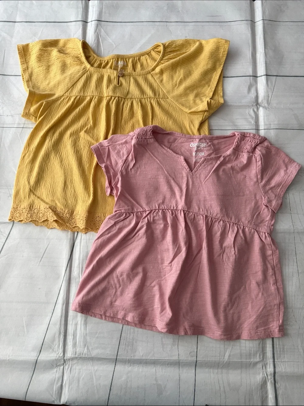 OshKosh B'gosh Yellow Eyelet & Pink Peplum Short Sleeve Tops