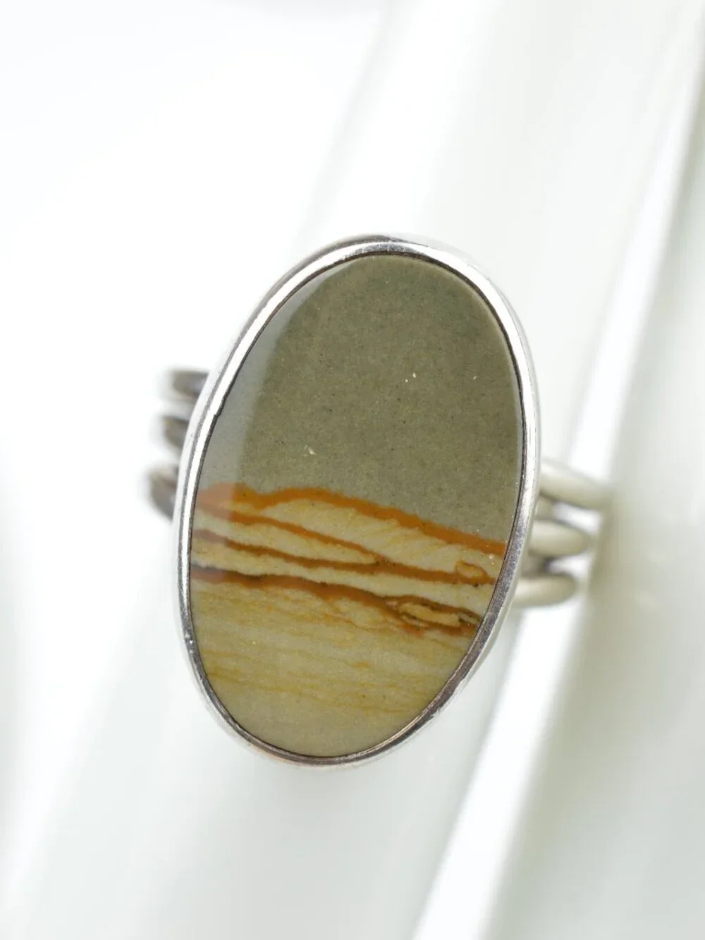 925 Sterling Silver Owyhee Picture Jasper Ring Size 5.75 Triple Wire Band 7.3g