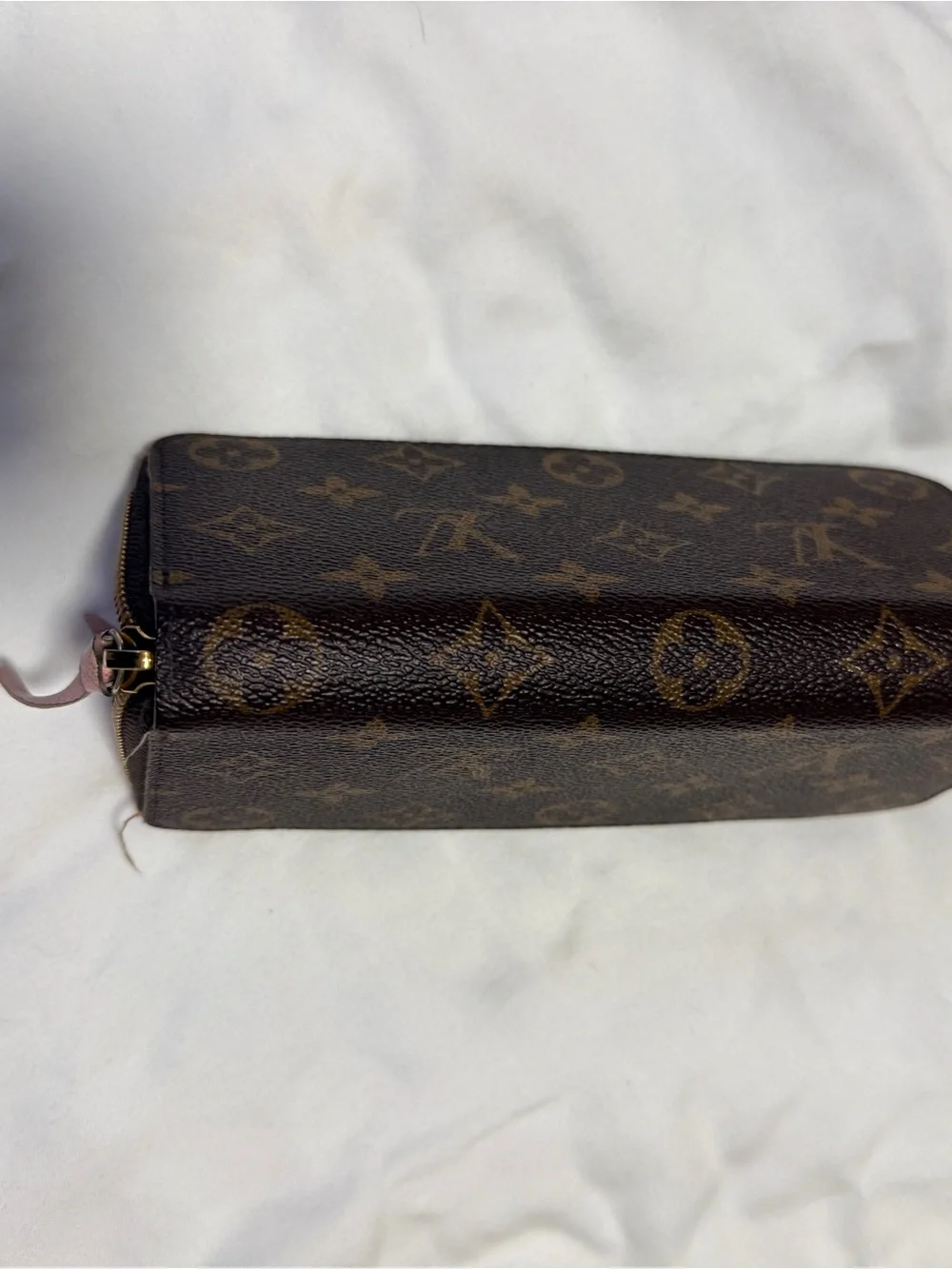 Louis Vuitton Brown Monogram Zip Wallet with Pink Pulls