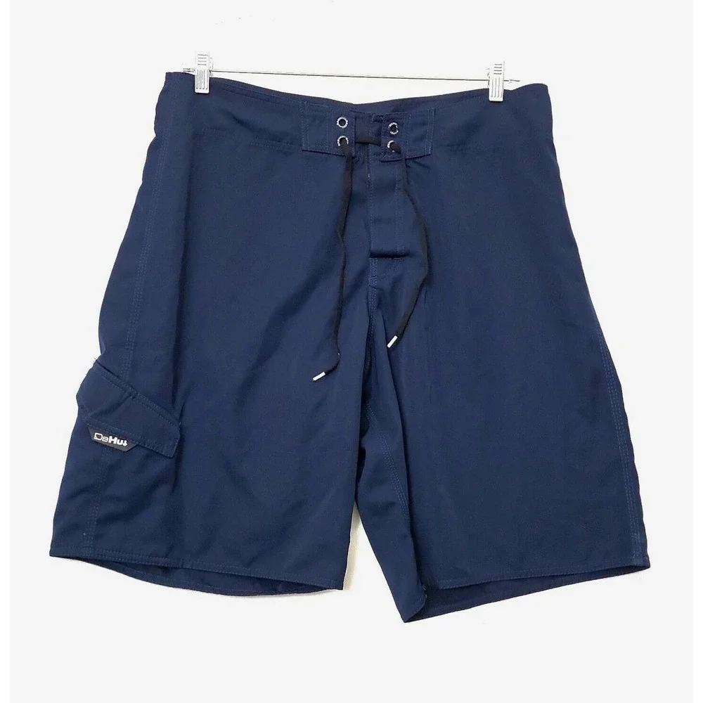 Da Hui Board Shorts Mens Size 36 Navy Blue‎ Swim Swimming Pocket 10.5