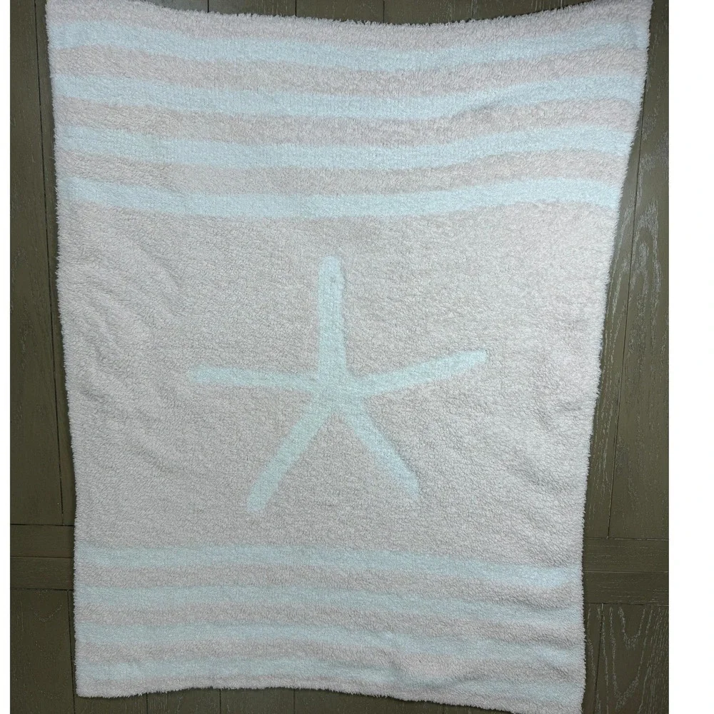 Barefoot Dreams CozyChic Starfish Stripe Reversable‎ Baby Blanket Pink White