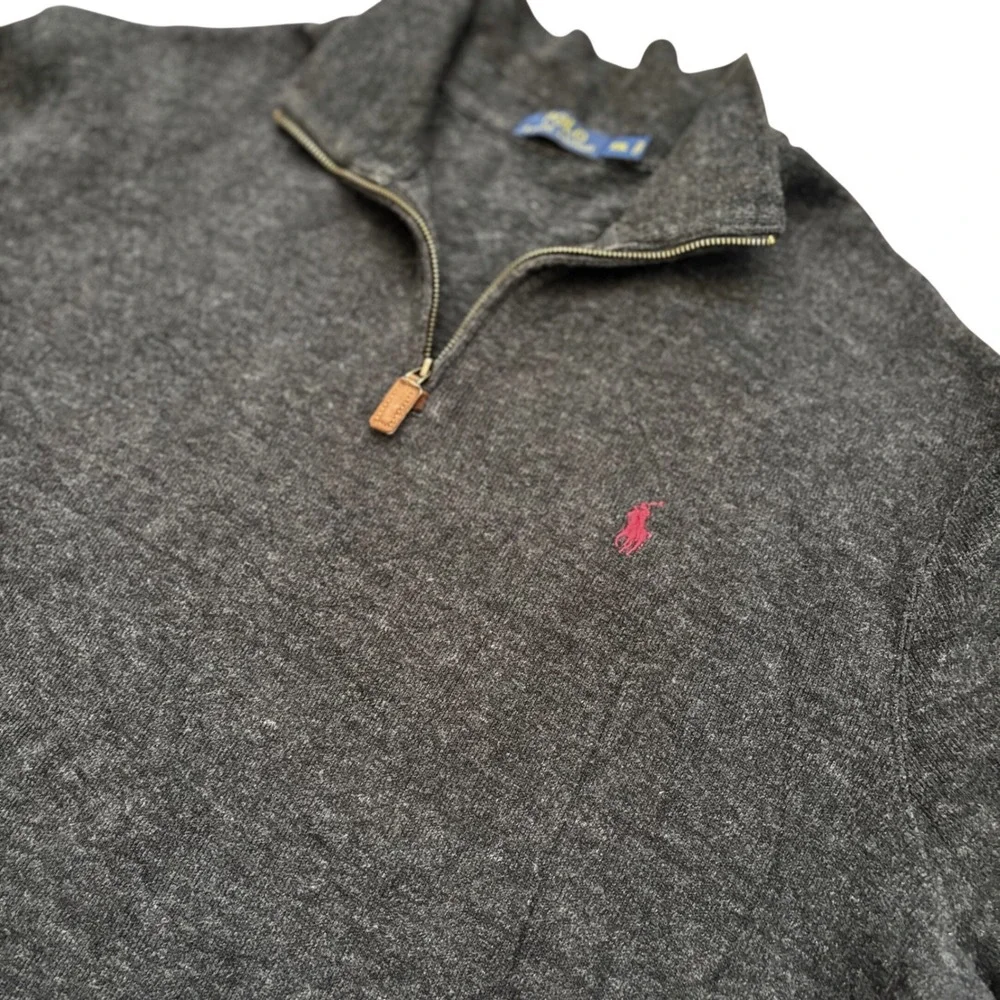 Polo Ralph Lauren Quarter Zip Sweater Mens XXL Grey Cotton‎ Pink Pony Pullover