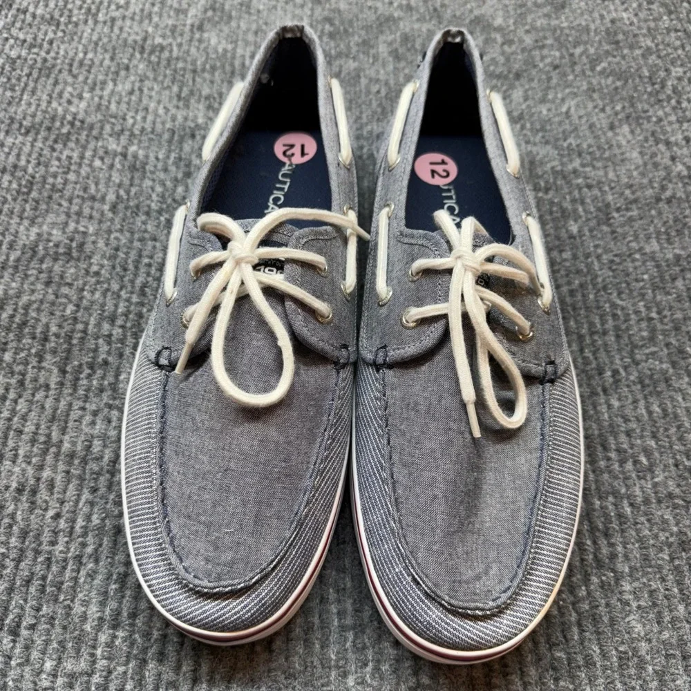 Nautica Spinnaker Mens 12 Blue Chambray Canvas Boat Shoes Casual Sneakers