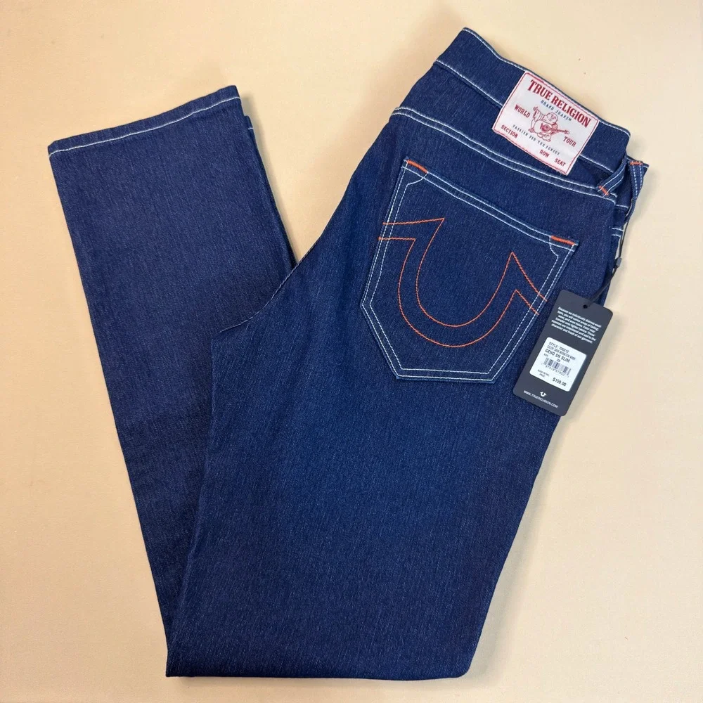 True Religion Geno Slim Jeans Mens 33 Blue Dark Migration Wash NWT Streetwear