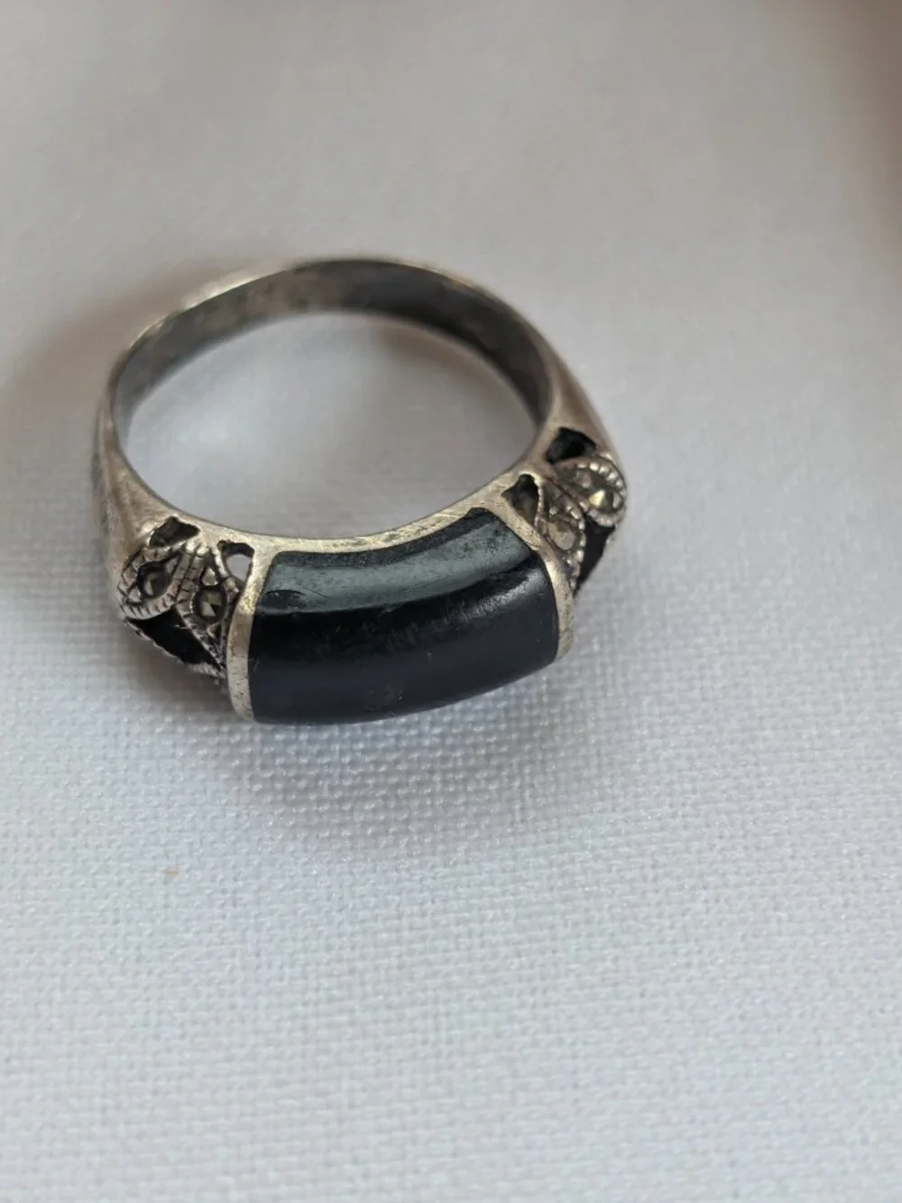 Vintage Sterling Silver 925 Black Onyx Marcasite Ring Size 7