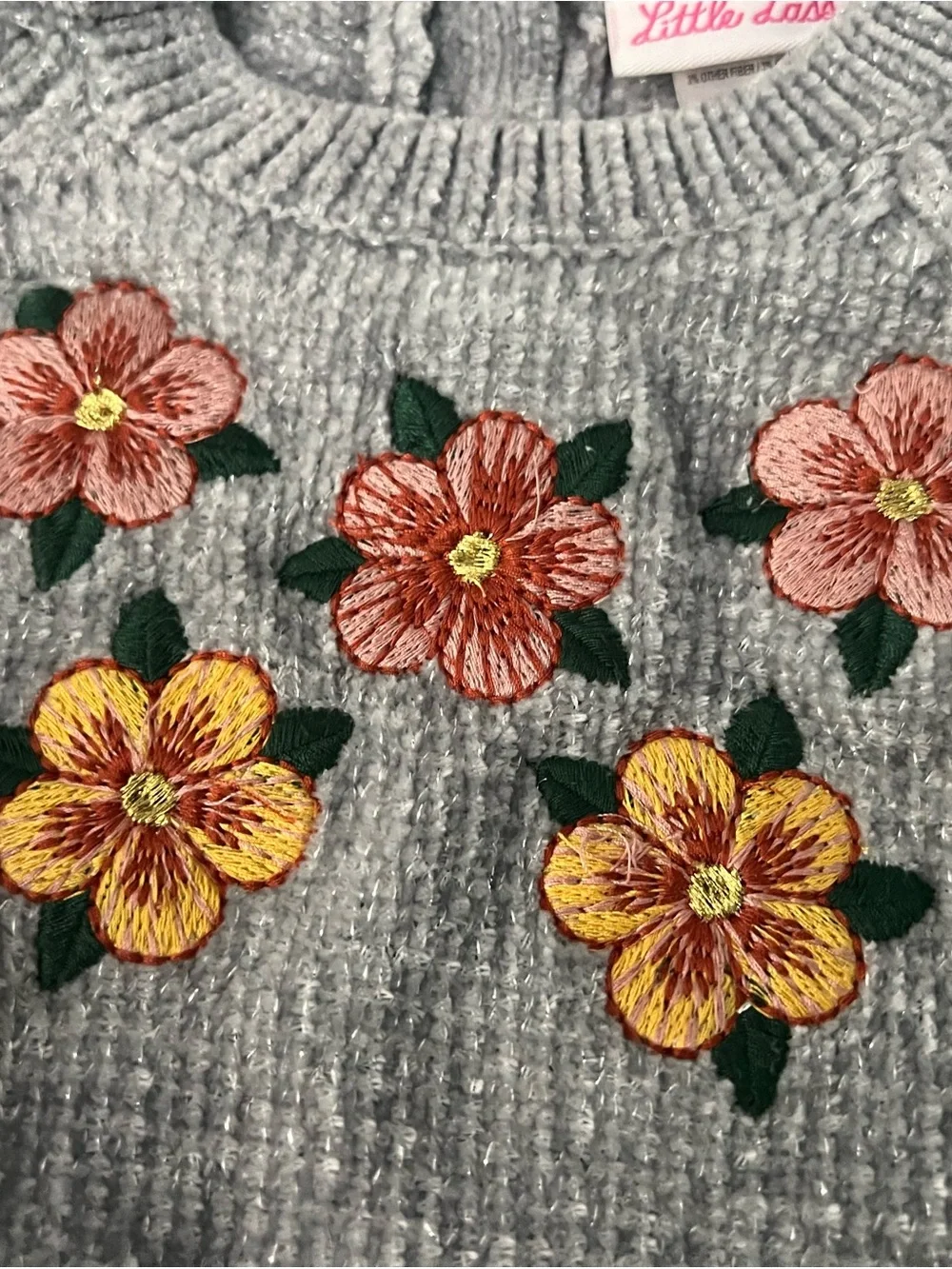 Old Navy Gray Chenille Cardigan with Little Lass Floral Appliqué Sweater