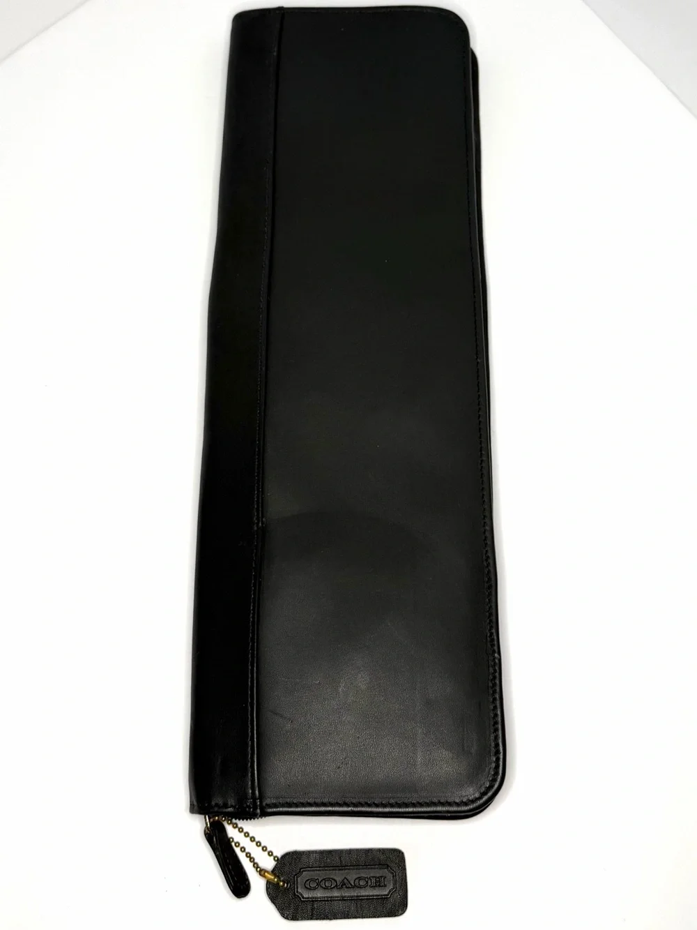 Coach Black Leather Travel Jewelry Roll with Brass Tag Chain