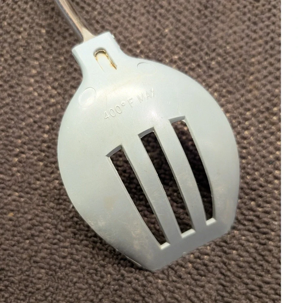 Vintage EKCO Slotted Turner Spatula Light Blue Nylon Handle Made in USA