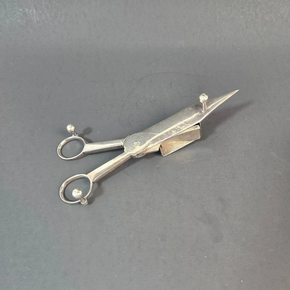 Antique Silver Tone Candle Snuffer Wick Trimmer Scissor Ornate Floral Victorian