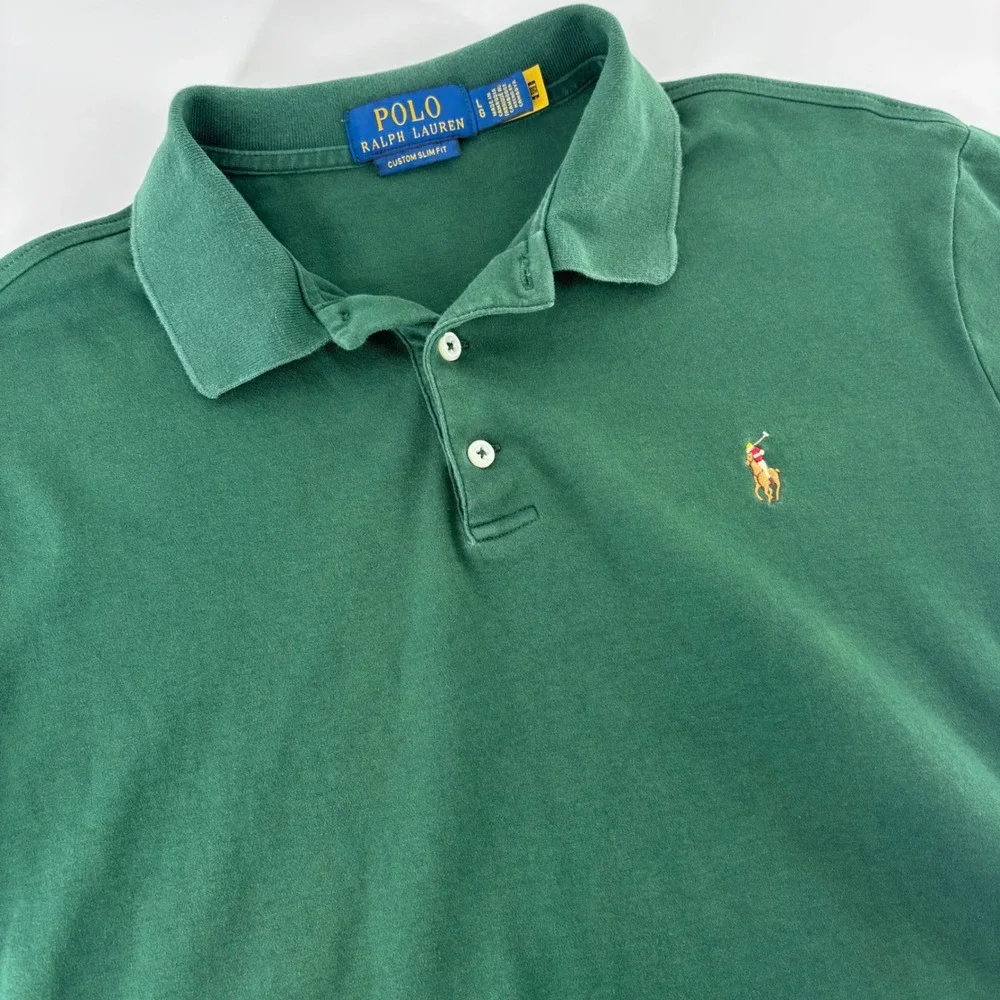 Polo Ralph Lauren Polo Shirt Mens Large Green Custom Slim Fit Short Sleeve Mesh