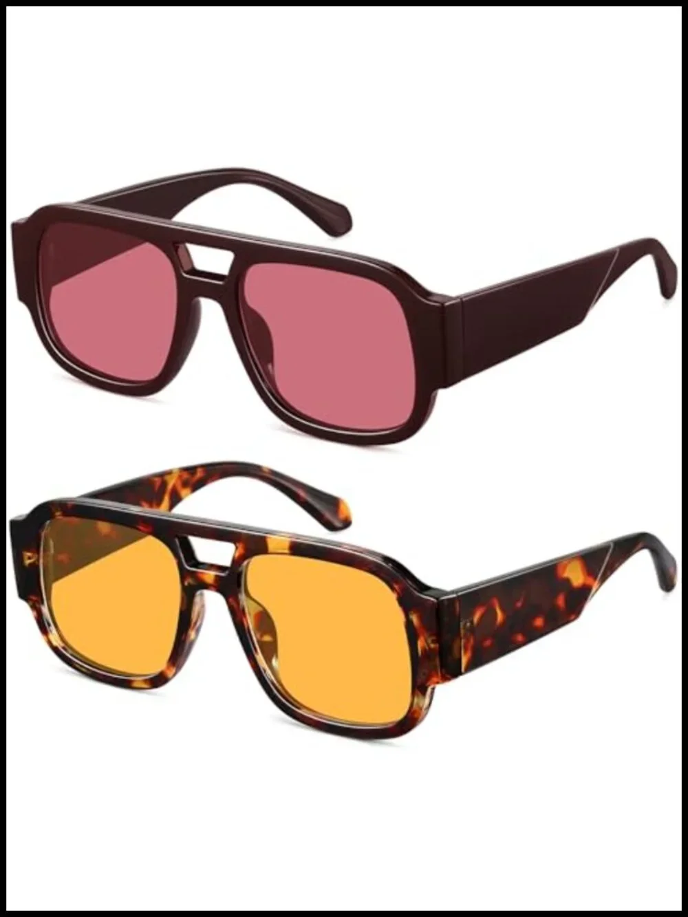 Square Aviator Sunglasses Retro 70s Chunky Double Bridge Flat Top Y2K Shades