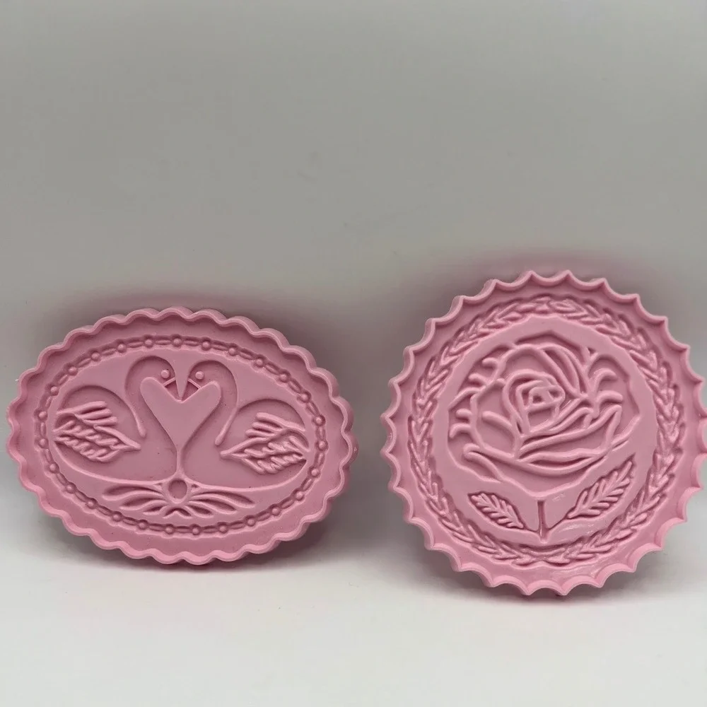 Rose and Swans Pink Press for Butter Cookies Fondant Baking Vtg