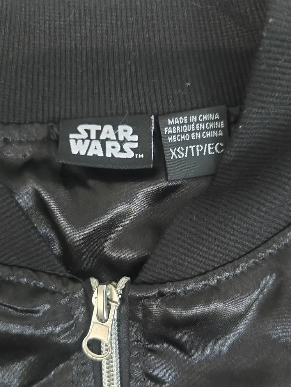 Star Wars Youth XS Black Satin TIE Fighter Bomber Jacket