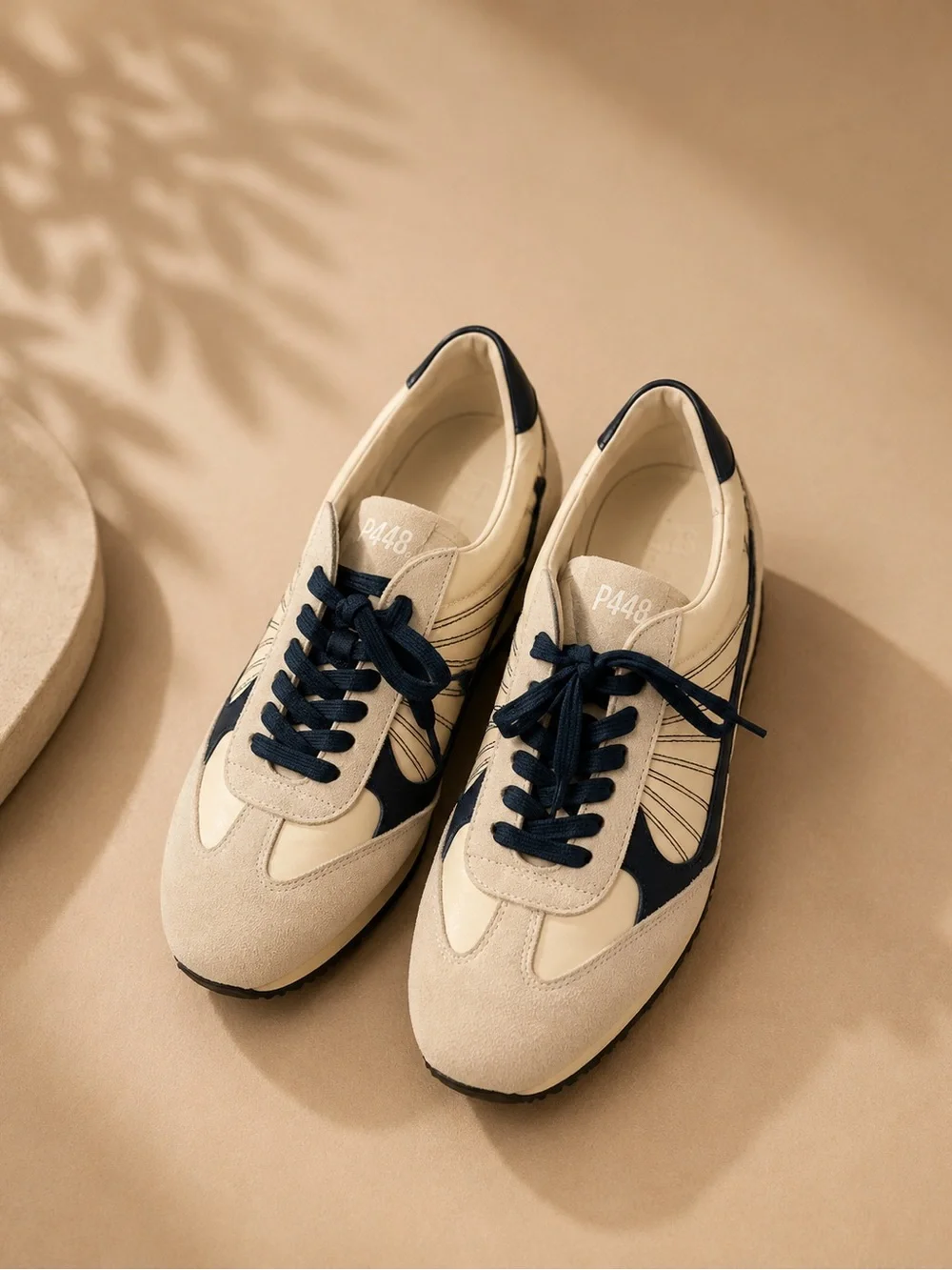 P448 John Sneakers White Navy Leather Suede Women's Size 39 Made in Italy
