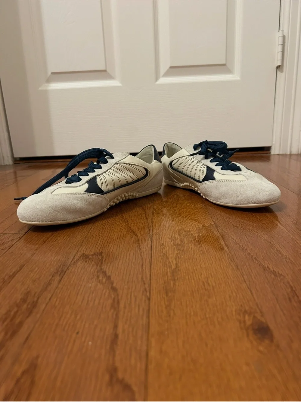 P448 John Sneakers White Navy Leather Suede Women's Size 39 Made in Italy