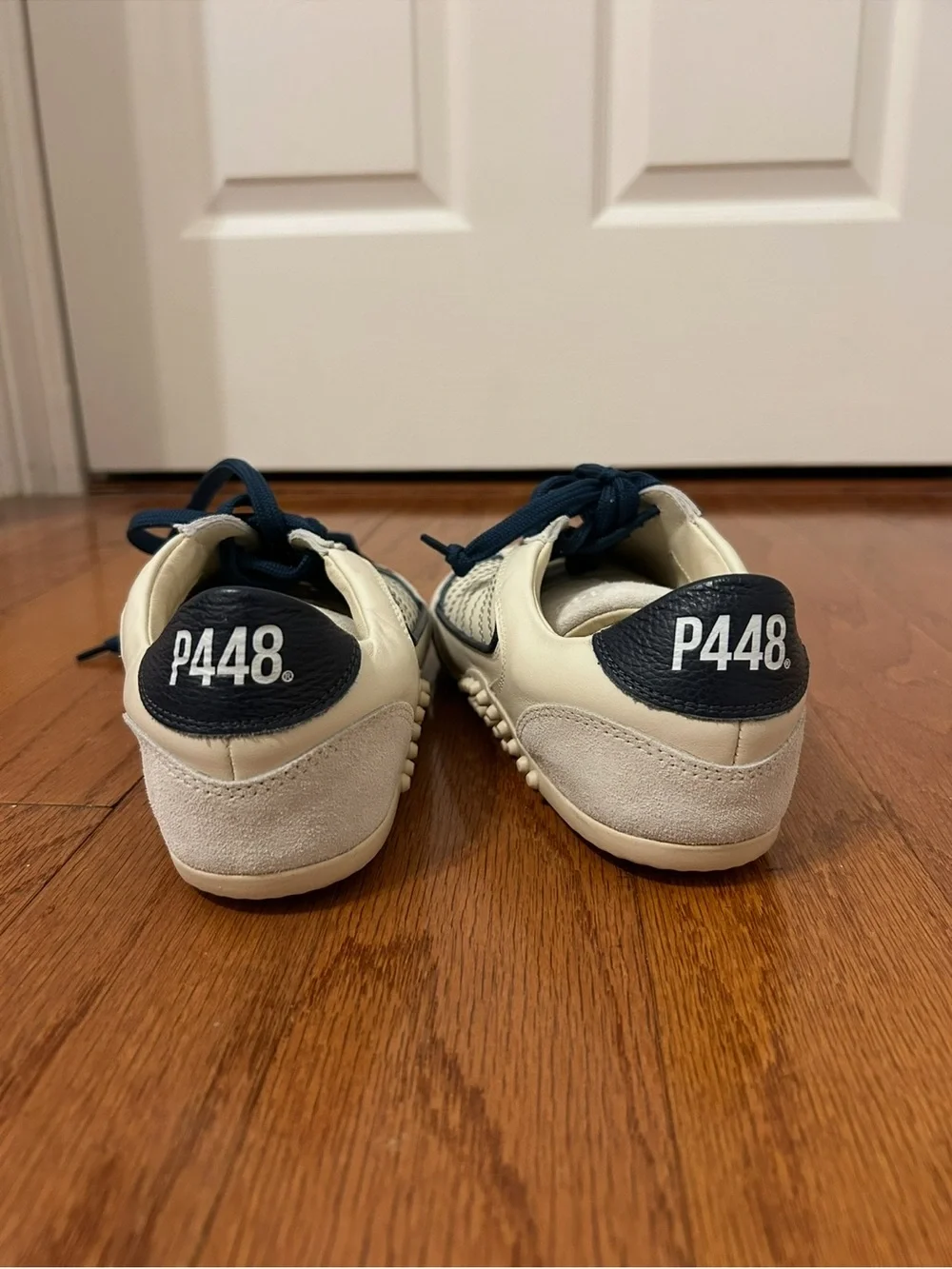 P448 John Sneakers White Navy Leather Suede Women's Size 39 Made in Italy