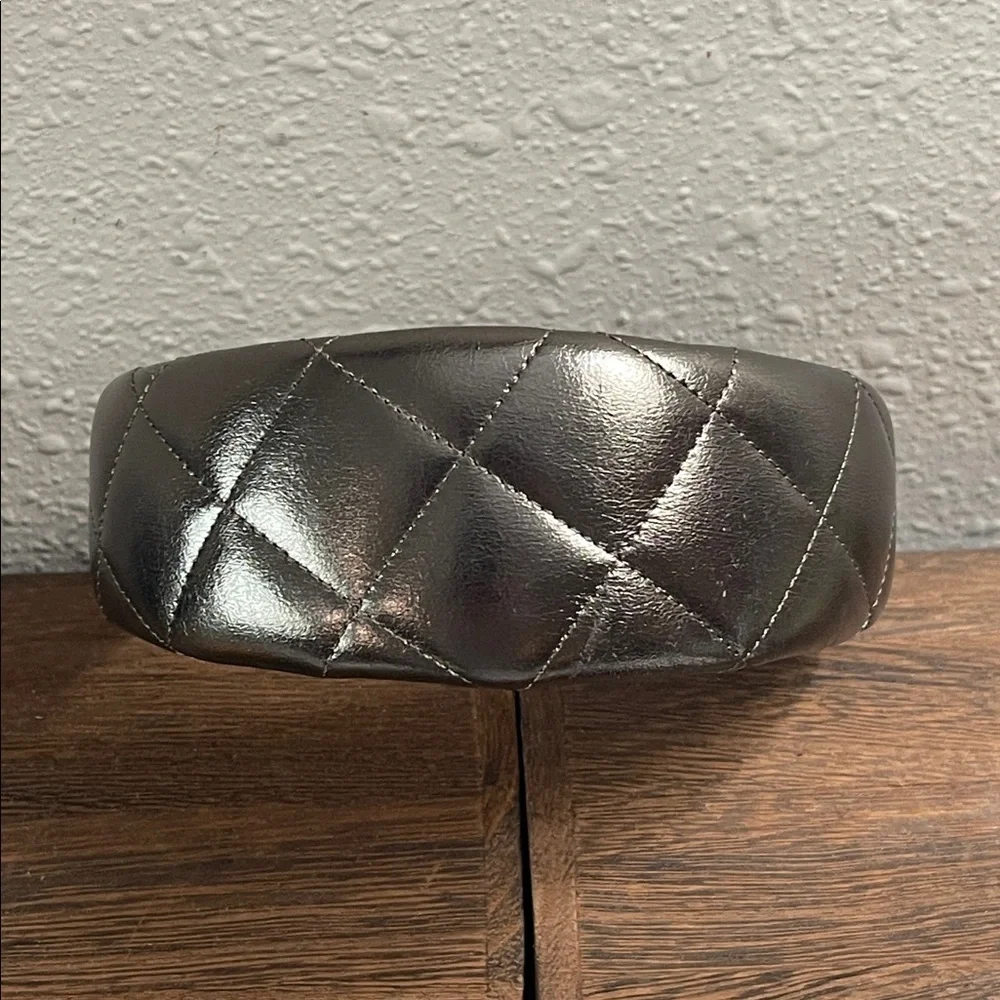BURBERRY BRONZE GENUINE LEATHER QUILTED HEADBAND