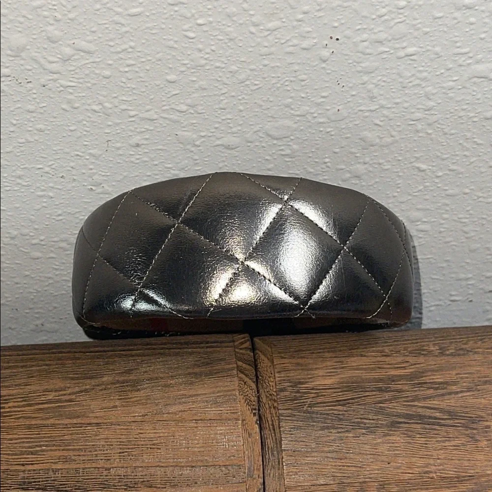 BURBERRY BRONZE GENUINE LEATHER QUILTED HEADBAND