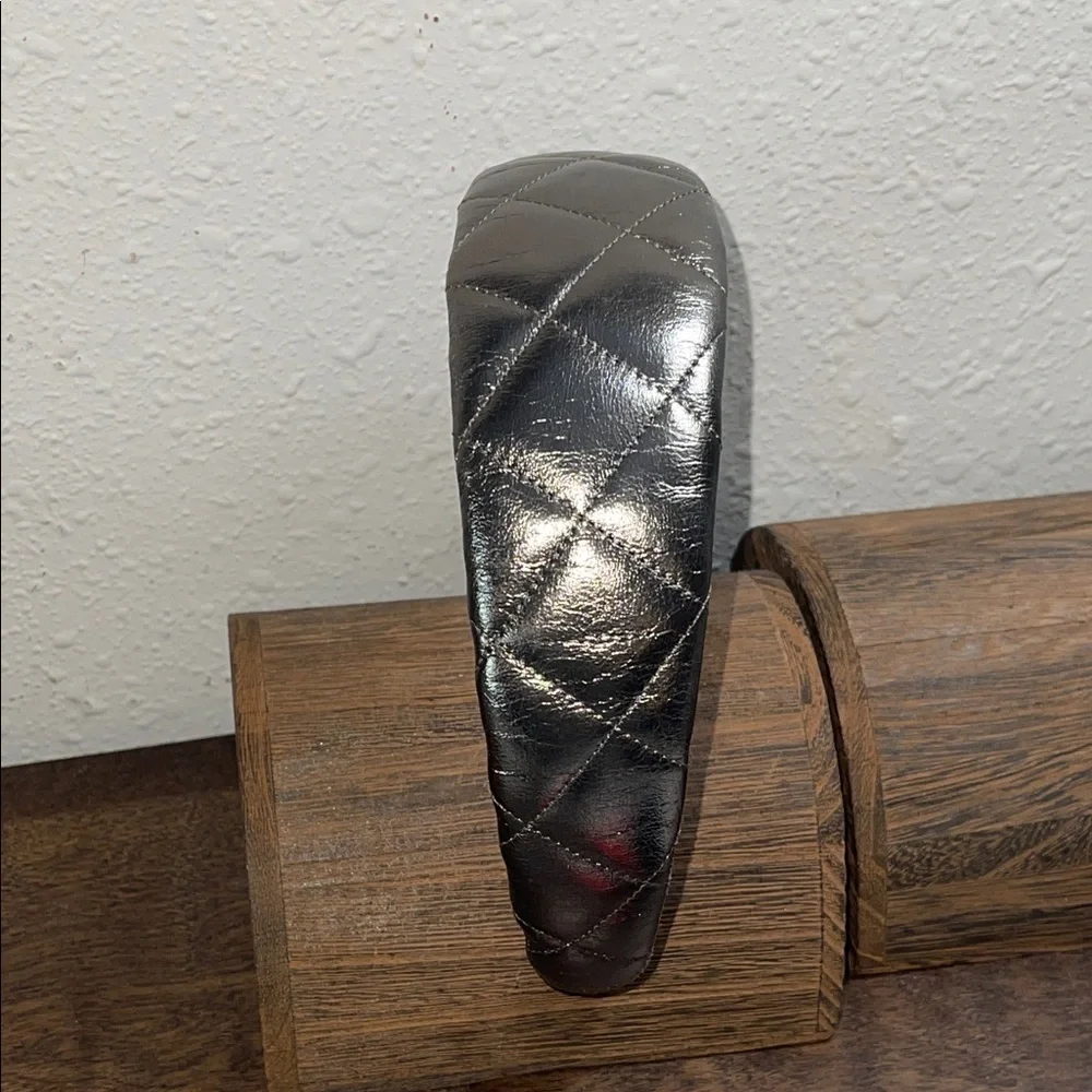 BURBERRY BRONZE GENUINE LEATHER QUILTED HEADBAND