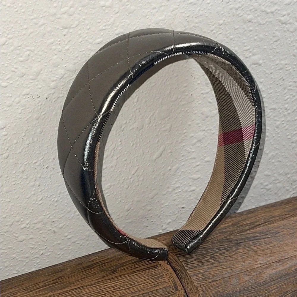 BURBERRY BRONZE GENUINE LEATHER QUILTED HEADBAND