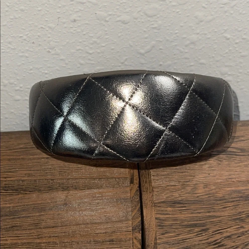 BURBERRY BRONZE GENUINE LEATHER QUILTED HEADBAND