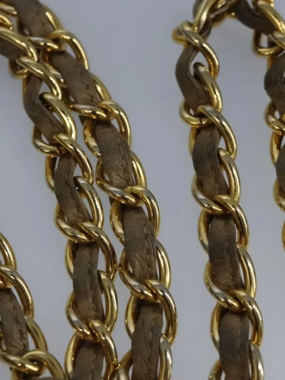 CHANEL Chain Shoulder Bag Lamb Skin Beige Gold CC Auth bs19652