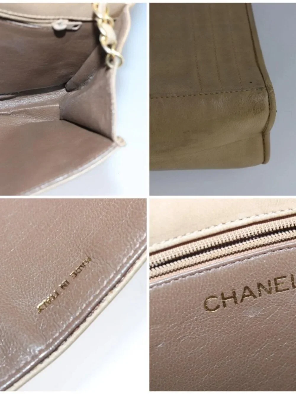 CHANEL Chain Shoulder Bag Lamb Skin Beige Gold CC Auth bs19652