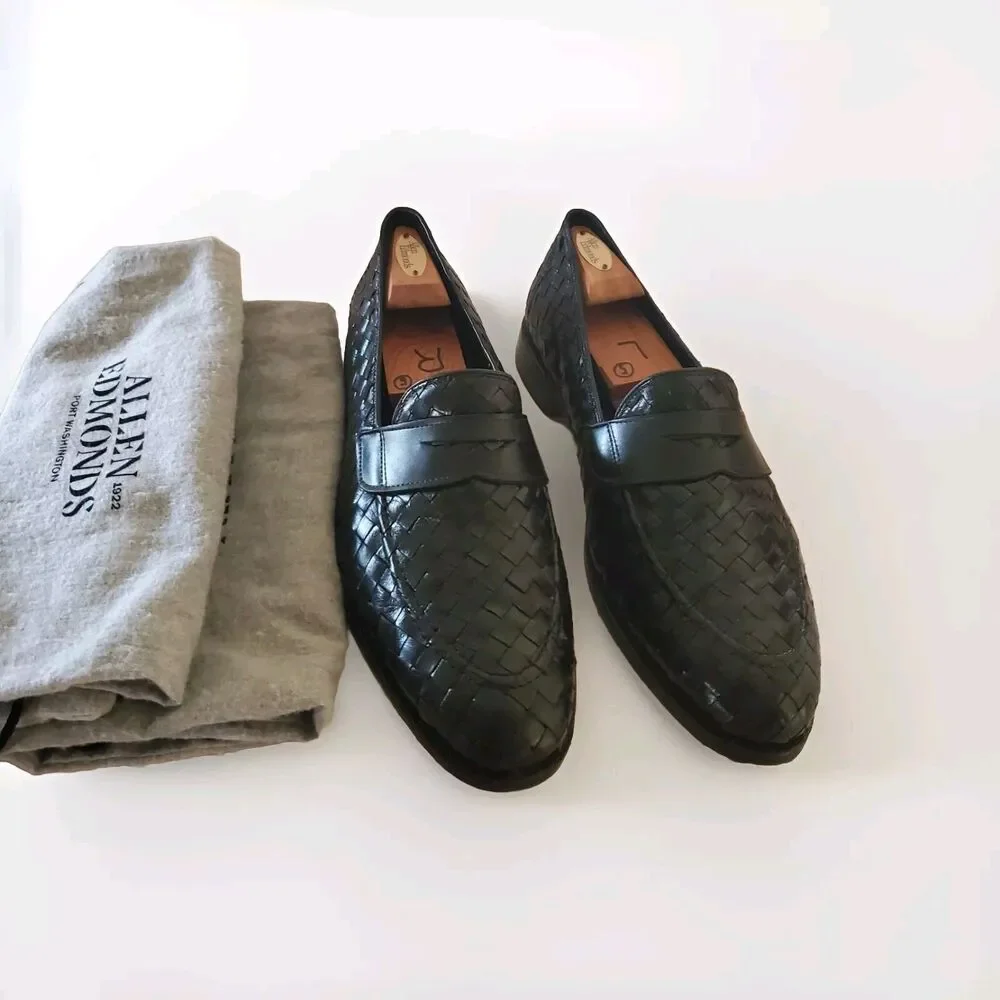 Allen Edmonds Sarasota Men 13 Black Loafer Basketweave  Dust Bags Dress Classic