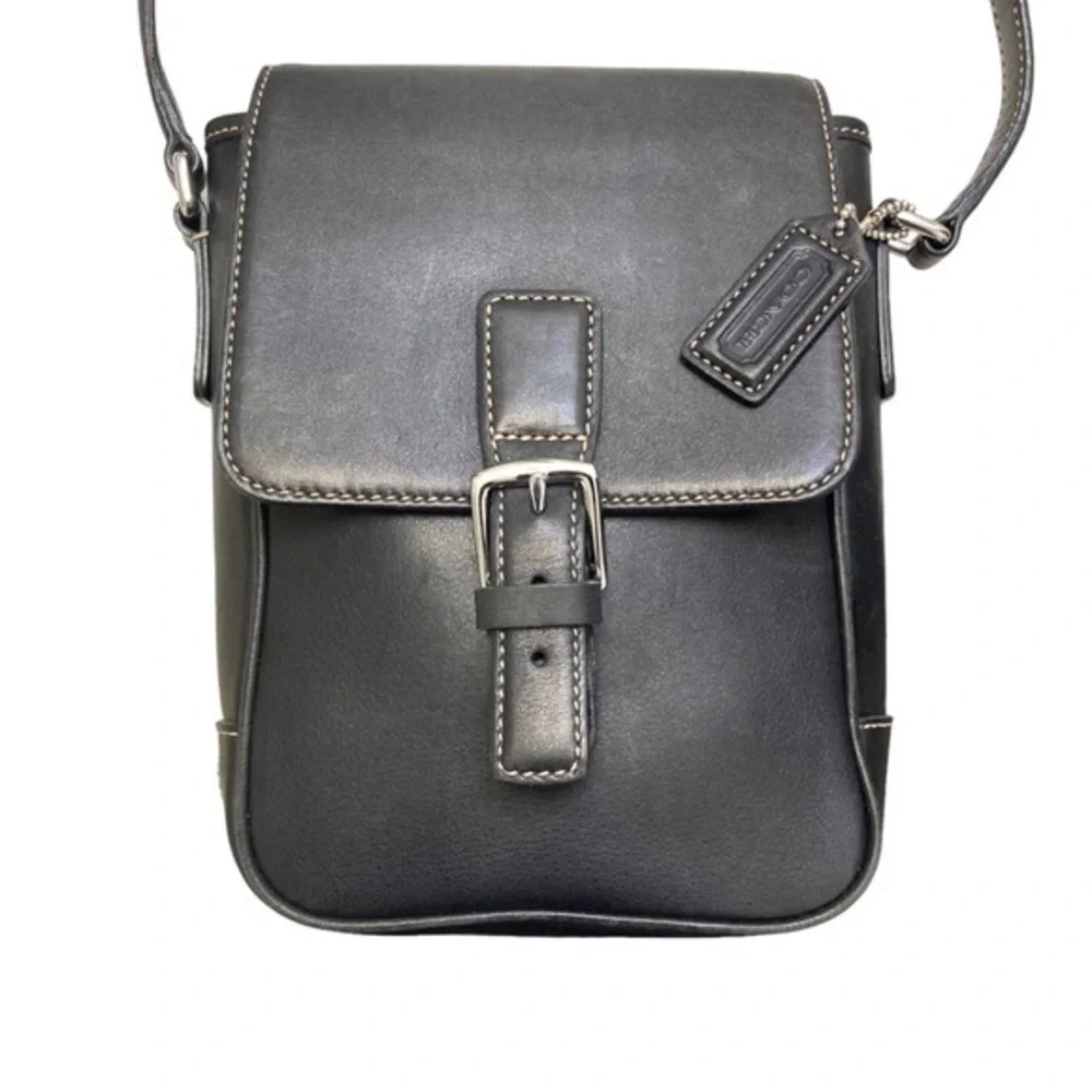 Coach y2k vintage 7775 black leather camera crossbody messenger flap bag unisex