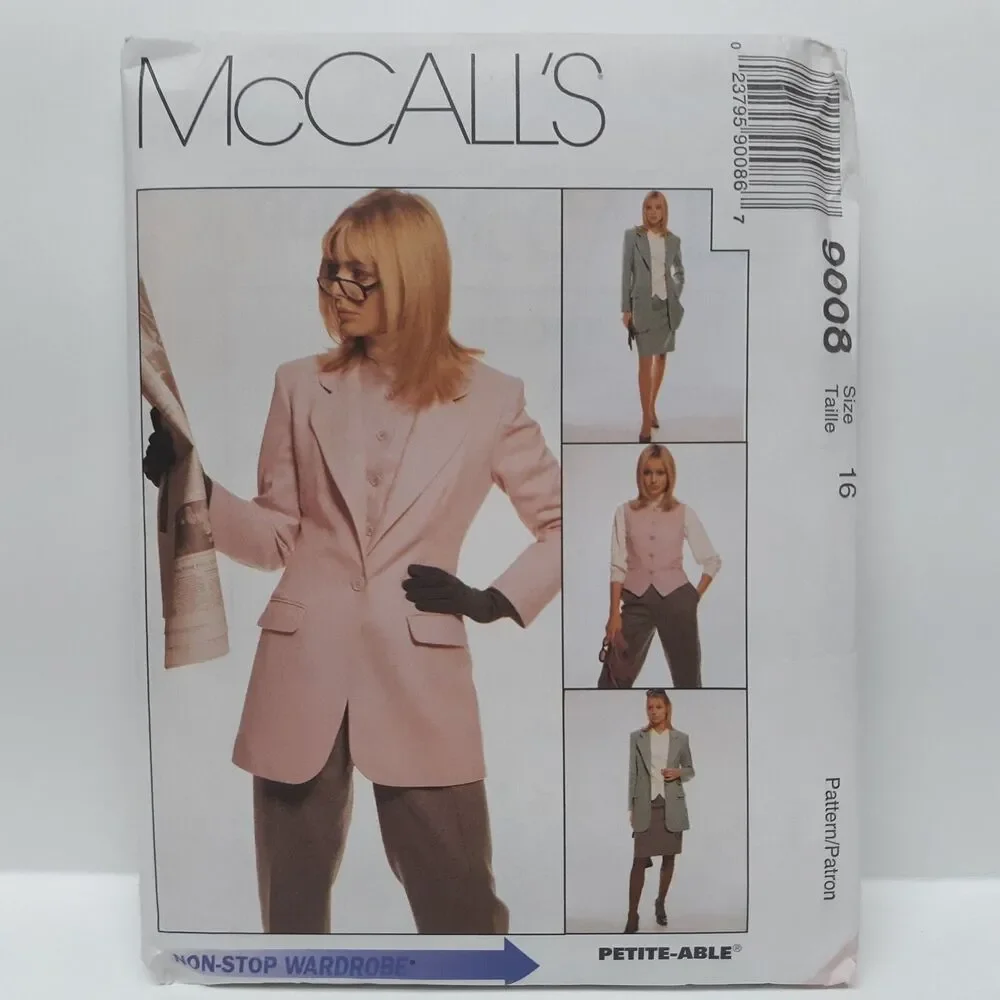 NEW Vintage McCalls Sewing Pattern 9008 Womens Lined Jacket Vest Pants Sz 16