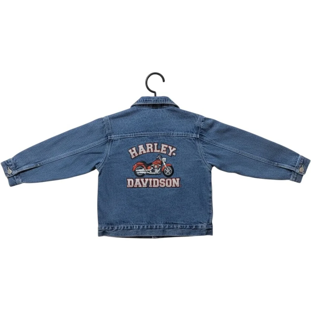 Harley Davidson Kids Denim Jacket Blue Trucker Embroidered‎ Motorcycle Size 6/7