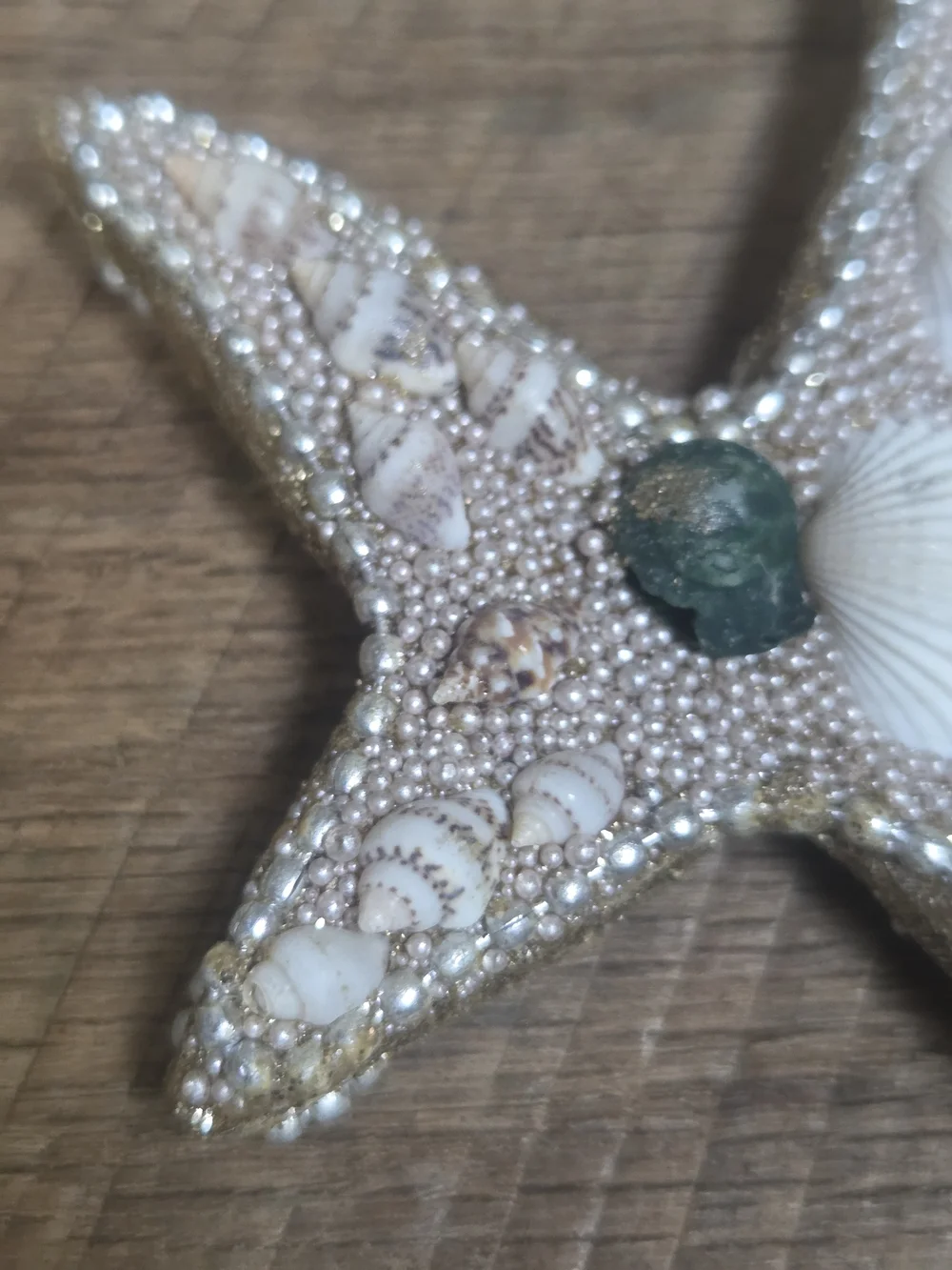 Seashell Fish Hanging Ornament - White & Green Accent