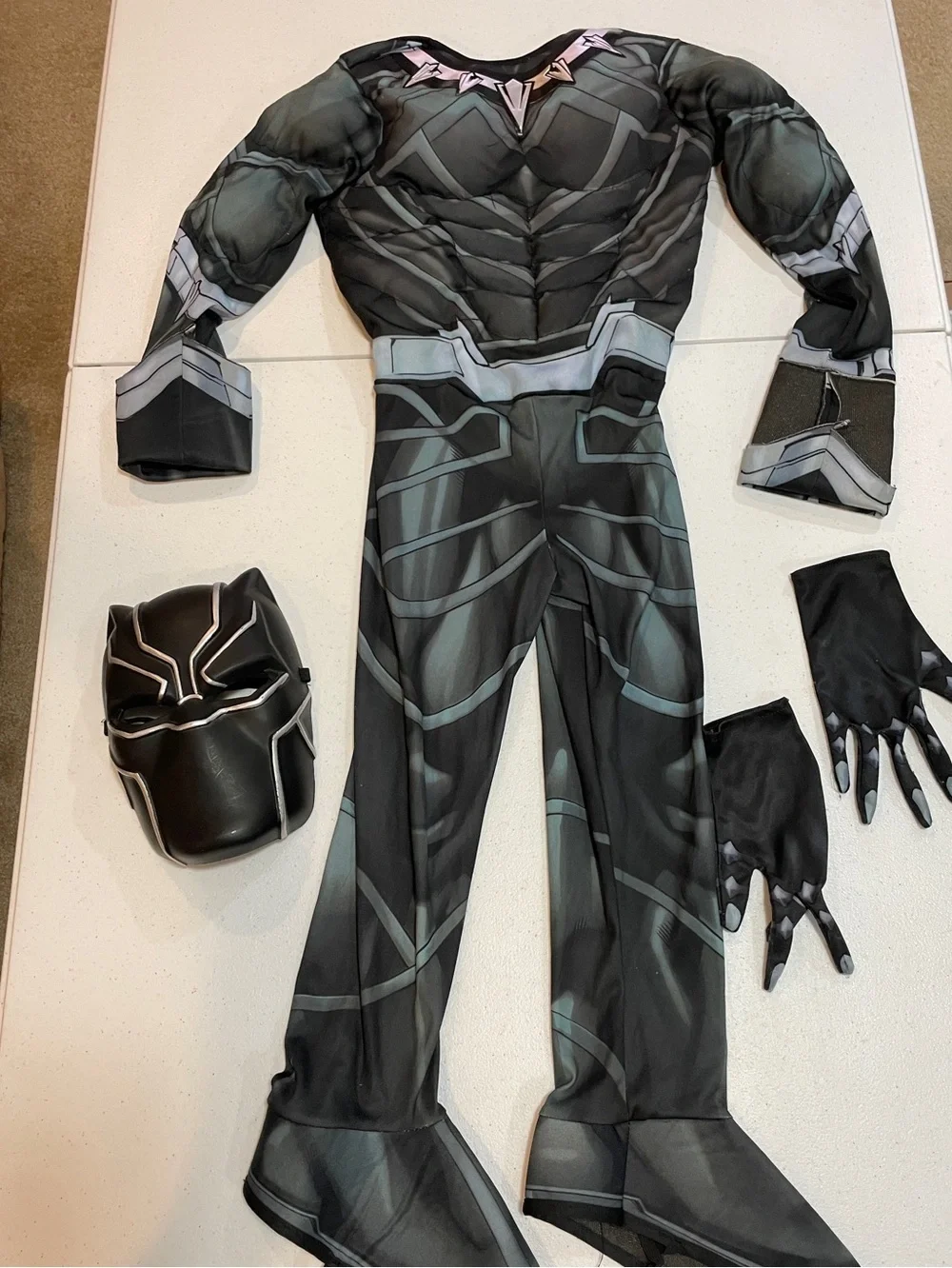 Marvel Black Panther Kids Muscled Superhero Costume - Black with Silver Accents