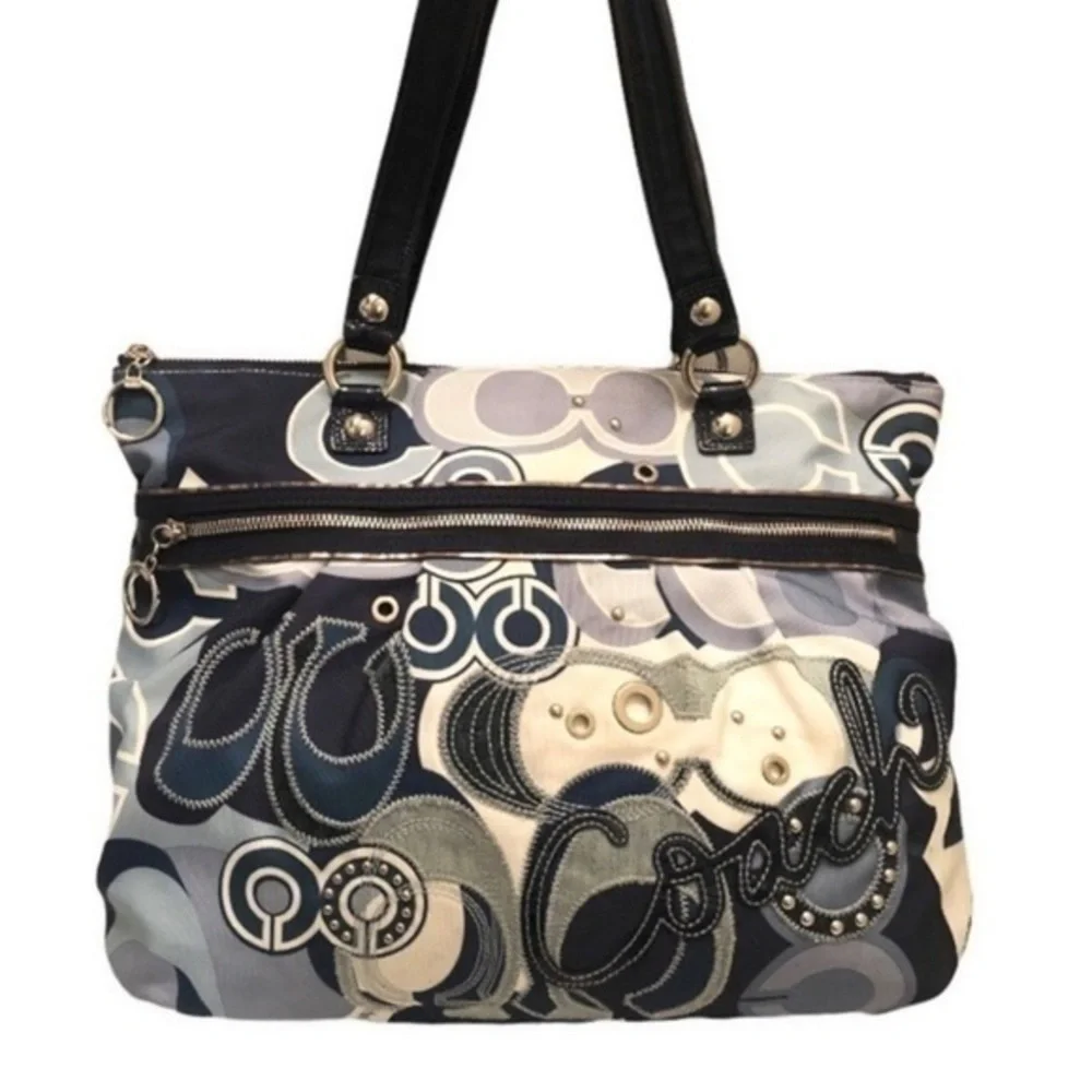 Coach poppy RARE blue c denim appliqué tote bag