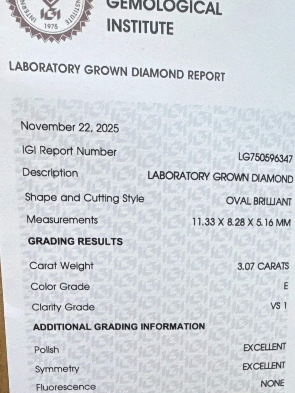 Oval Lab-Created Diamond Engagement Ring 3.07ctw E VS1 IGI 14k YG Sz 7 SET