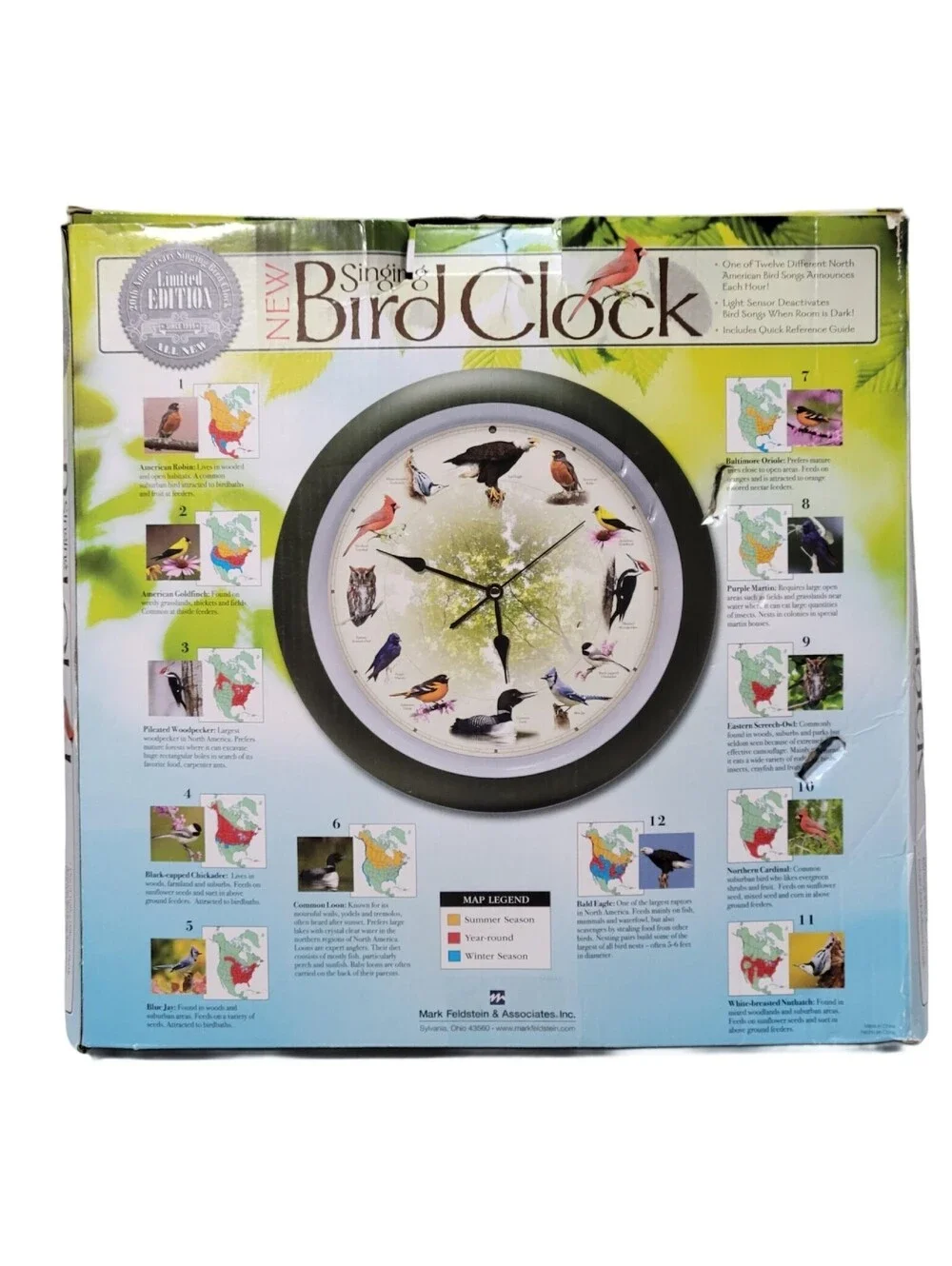 13 Inch Bird Song Wall Clock - Limited 20th Anniversary Model, Auto Dimmable