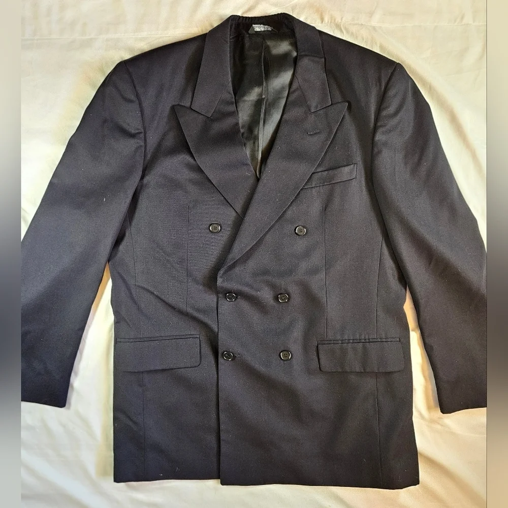 Vito Rufolo Mens Black Double Breasted Wool Blazer Jacket Size 44 Made In Italy