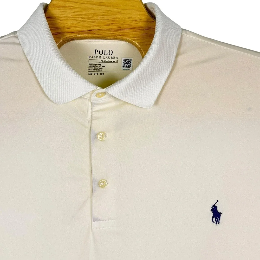 Polo Ralph Lauren Performance Polo Shirt Mens 3XB White Blue Pony Golf Stretch