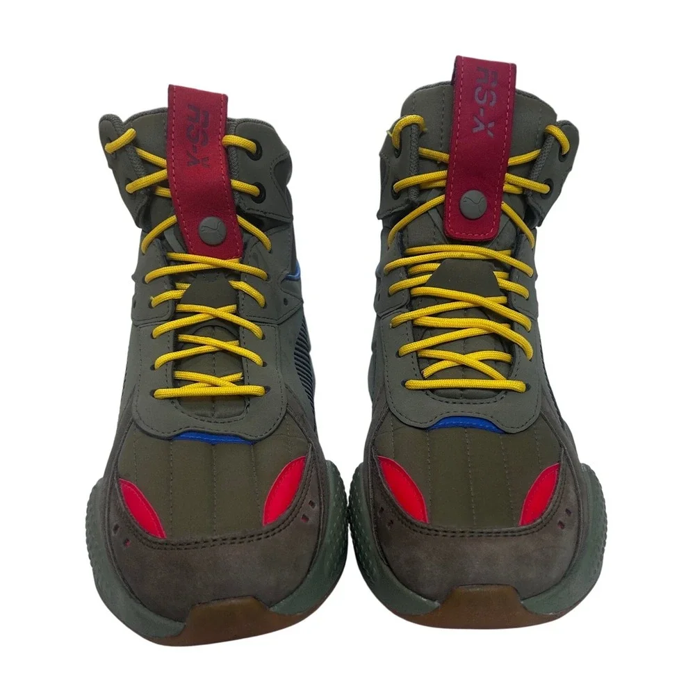 Puma RS-X Midtop Sneakers Mens Olive Green Grey Yellow High Top 373059-01‎