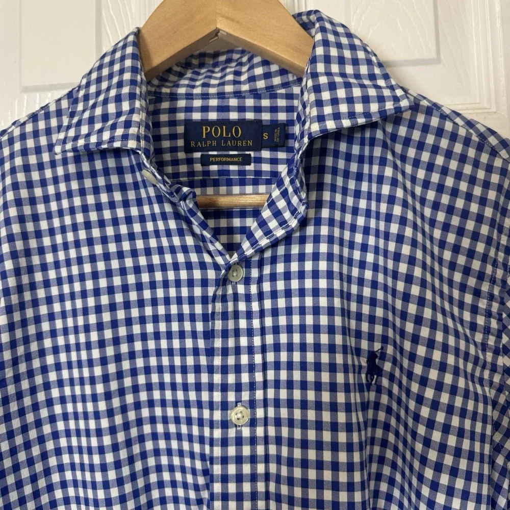 Polo Ralph Lauren Shirt Mens Small Blue Gingham Performance Stretch‎ Pony