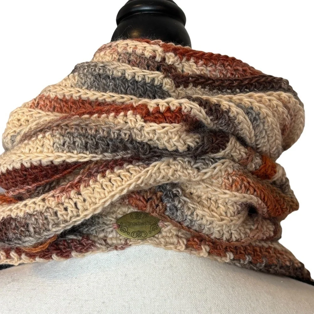 Handcrafted Crochet Hooded Cowl Scarf With Fringe New Handmade by Seller Knit
