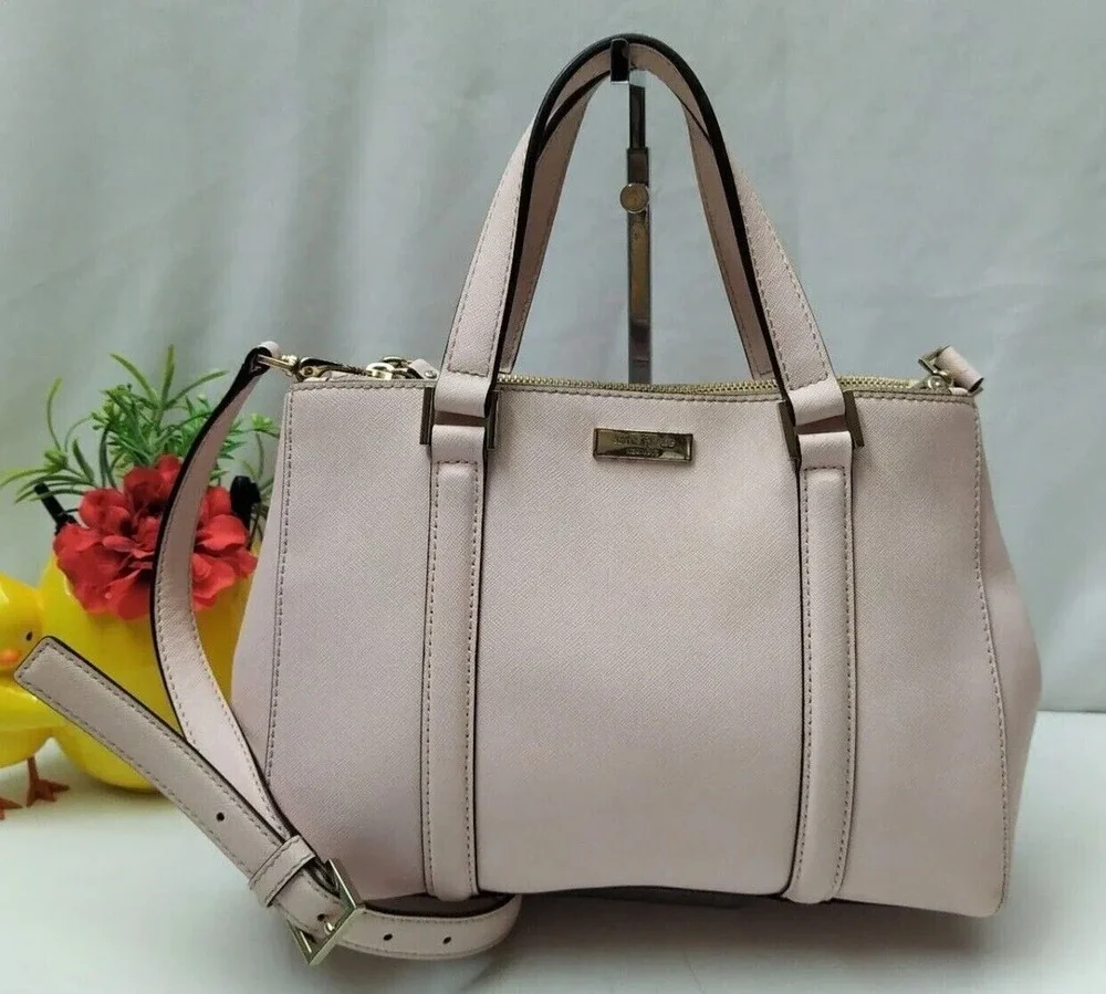 Kate Spade Newbury Lane Loden Pink Crossgrain Leather Carryall Satchel Bag