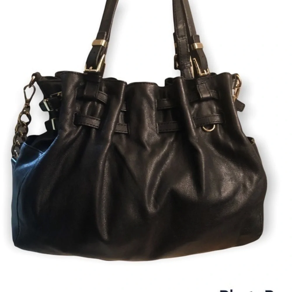 Michael kors black leather gathered bag